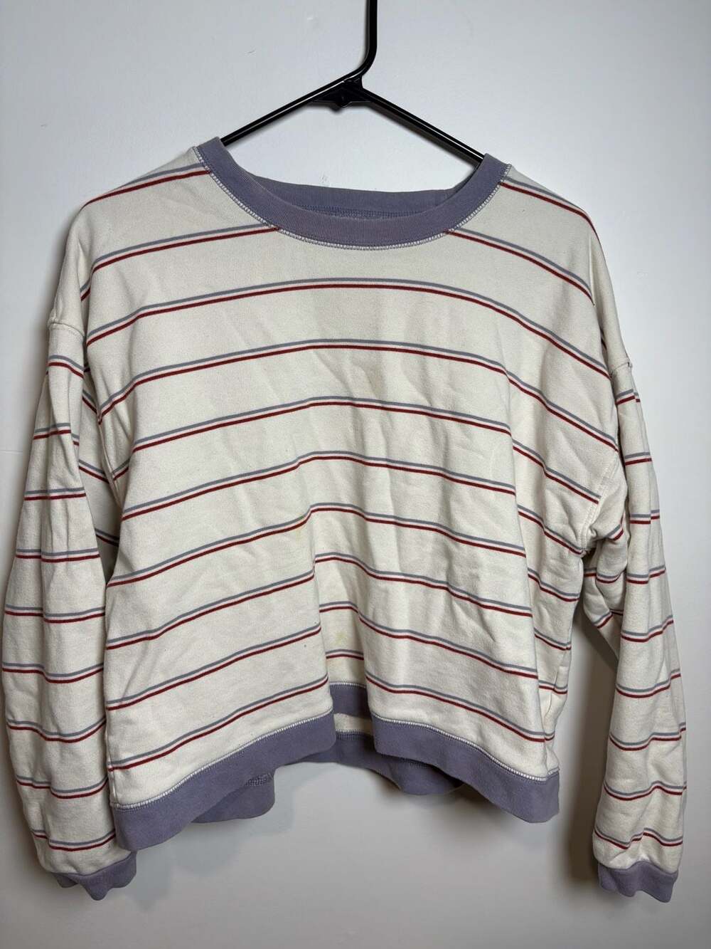 Madewell Cream Purple Red Striped Cotton Crewneck Sweatshirt Size 1